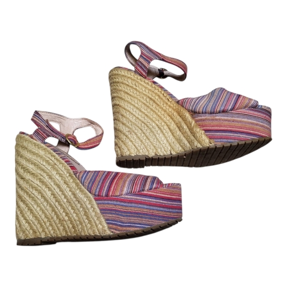 Charles David Pink and Tan Wedge Sandals with Ankle Strap - Picture 3 of 5
